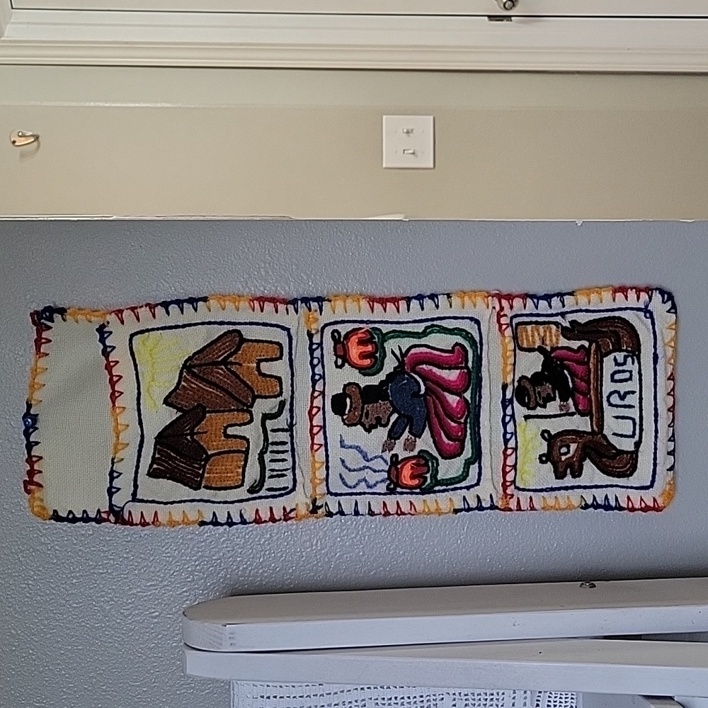 Peruvian Handmade Stitched Wall Art. Beautiful Colors 3 Pockets For Storage